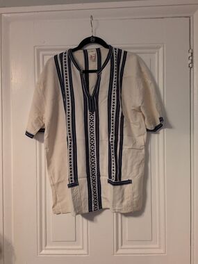 Cream Shirt with Navy Blue Embroidery